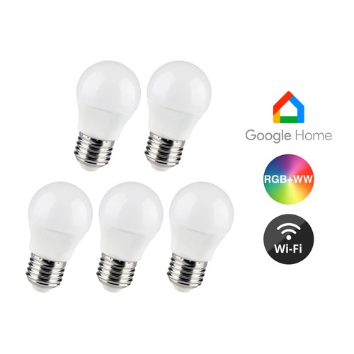 5er-Pack E27 5W Wifi LED-Lampe - G45, Tuya/Smart Life, kompatibel mit Google Home