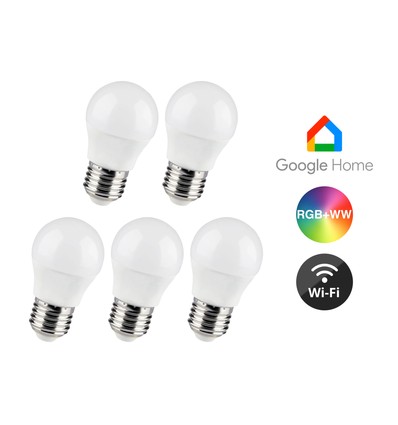 5er-Pack E27 5W Wifi LED-Lampe - G45, Tuya/Smart Life, kompatibel mit Google Home