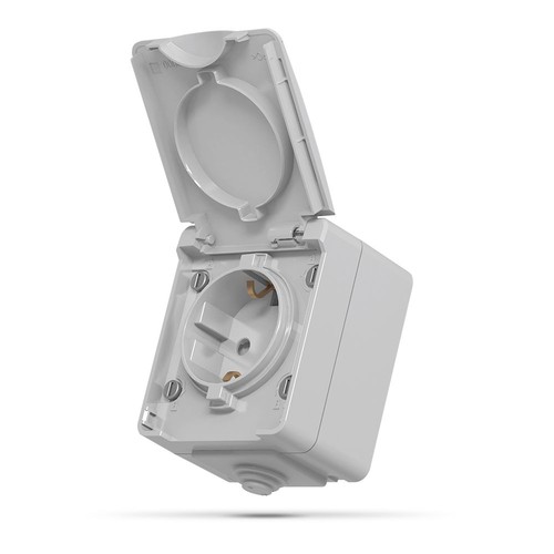 Einzel-Schuko-Steckdose - außen, IP65, grau