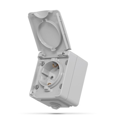 Einzel-Schuko-Steckdose - außen, IP65, grau