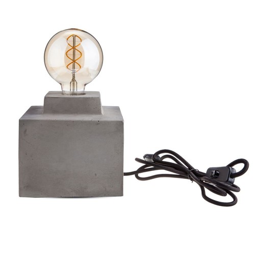 Beton quadratische Tischleuchte - E27 Fassung, Ø16cm, 2m Kabel mit Schalter, grauer Beton