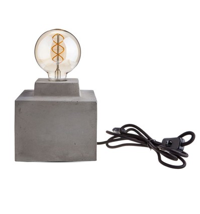 Beton quadratische Tischleuchte - E27 Fassung, Ø16cm, 2m Kabel mit Schalter, grauer Beton
