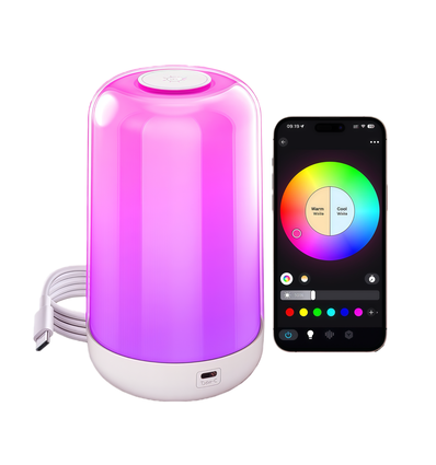 Wiederaufladbare RGB+CCT LED Tisch-/Nachtlampe - Bluetooth, Weiß, Touch-dimmbar, IP20 Innenbereich