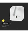 8W LED Bett-Wandleuchte mit USB/PD Ladefunktion - CREE Chip, 3000K, weiß, inkl. Leuchtmittel