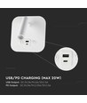 8W LED Bett-Wandleuchte mit USB/PD Ladefunktion - CREE Chip, 3000K, weiß, inkl. Leuchtmittel