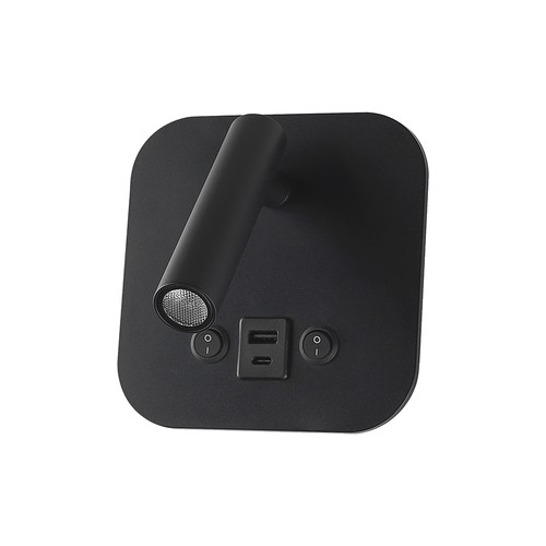 8W LED Bett-Wandleuchte mit USB-Ladefunktion - Schwarz, 3000K, CREE Chip, USB-A und USB-C
