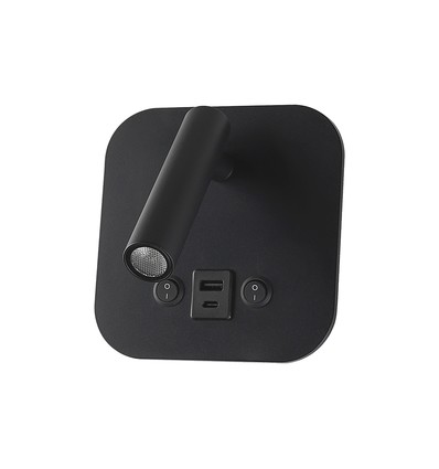 8W LED Bett-Wandleuchte mit USB-Ladefunktion - Schwarz, 3000K, CREE Chip, USB-A und USB-C
