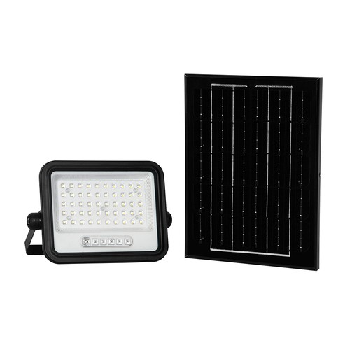 VT-104W LED-Flutlichtstrahler 100W - mit Solarpanel, CCT: 7in1, schwarzes Gehäuse, Batteriestatusanzeige, IP65