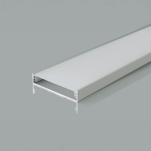 2m Alu Profil für LED Strips - 50x10 mm, silber, matte Abdeckung, für breite Strips bis 48mm