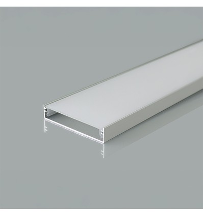 2m Alu Profil für LED Strips - 50x10 mm, silber, matte Abdeckung, für breite Strips bis 48mm