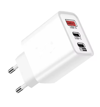 3-Port-USB-Ladegerät 65W - Weiß, USB-C+USB-A, perfekt für Handy und Lampen