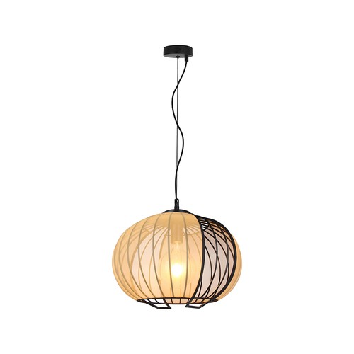 E27 Designer Pendelleuchte - Ø40cm, Mattschwarz und Beige, ohne Leuchtmittel