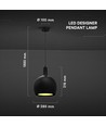 E27 Designer Pendelleuchte, Ø28cm - Schwarz, Metall und Keramik, ohne Leuchtmittel, max. 60W