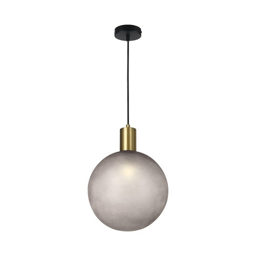 E27 Designer Pendelaufhängung - Ø10cm, Messing gebürstet und Rauchglas, ohne Leuchtmittel
