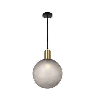 E27 Designer Pendelaufhängung - Ø10cm, Messing gebürstet und Rauchglas, ohne Leuchtmittel