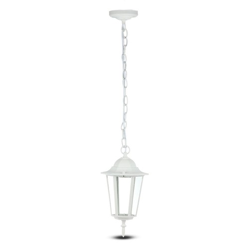 E27 Hänge-Gartenlampe im Retro-Design, Weiß - IP44 Außen, Aluminium, ohne Leuchtmittel