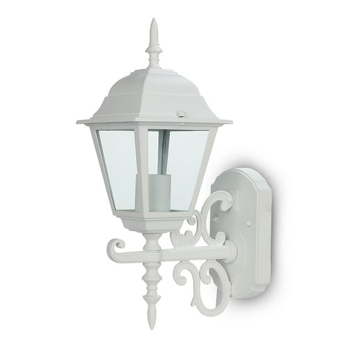E27 Außenwandleuchte, Weiß - Laterne, aufwärts, IP44, Aluminium und Glas