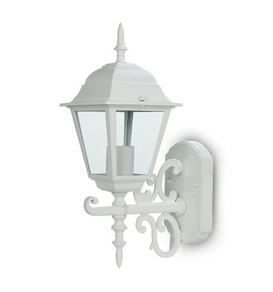 E27 Außenwandleuchte, Weiß - Laterne, aufwärts, IP44, Aluminium und Glas