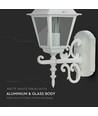 E27 Außenwandleuchte, Weiß - Laterne, aufwärts, IP44, Aluminium und Glas