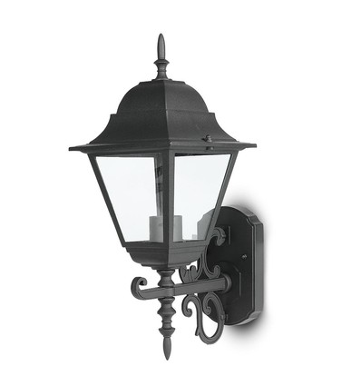 E27 Wandleuchte, Mattschwarz - Aluminium und Glas, 245x445x185mm, ohne Leuchtmittel