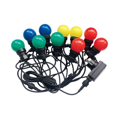 LED-Lichterkette mit 20 farbigen Birnen - 0,5W Leuchtmittel, 10 Meter, inkl. Leuchtmittel