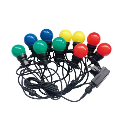LED-Lichterkette mit 20 farbigen Birnen - 0,5W Leuchtmittel, 10 Meter, inkl. Leuchtmittel