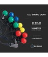 LED-Lichterkette mit 20 farbigen Birnen - 0,5W Leuchtmittel, 10 Meter, inkl. Leuchtmittel