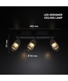 18W LED Designer Deckenleuchte mit 3 Spots - 2160lm, 3000K, Mattschwarz, verstellbar, inkl. Leuchtmittel