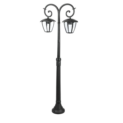141cm Gartenlampe mit 2 Köpfen - Schwarz, Aluminium, IP44 Außen, 2x E27 Fassung, ohne Leuchtmittel