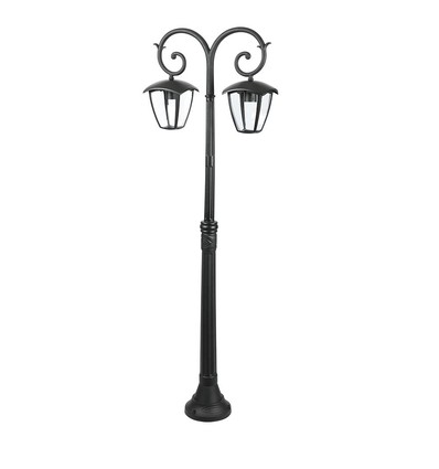 141cm Gartenlampe mit 2 Köpfen - Schwarz, Aluminium, IP44 Außen, 2x E27 Fassung, ohne Leuchtmittel
