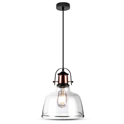 Vintage Pendelleuchte aus transparentem Glas, E27 Fassung - Schwarze Basis, max. 60W, Ø79,1cm, ohne Leuchtmittel