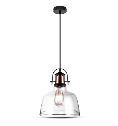 Vintage Pendelleuchte aus transparentem Glas, E27 Fassung - Schwarze Basis, max. 60W, Ø79,1cm, ohne Leuchtmittel