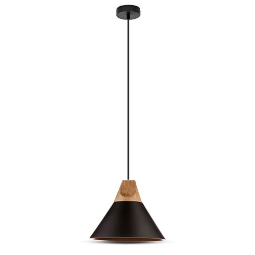 Ø26cm Pendelleuchte aus Aluminium mit Holzdekor - E27 Fassung, max. 60W, schwarz, ohne Leuchtmittel