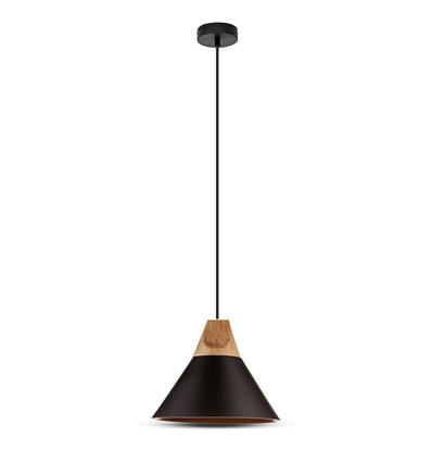 Ø26cm Pendelleuchte aus Aluminium mit Holzdekor - E27 Fassung, max. 60W, schwarz, ohne Leuchtmittel