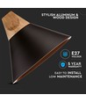 Ø26cm Pendelleuchte aus Aluminium mit Holzdekor - E27 Fassung, max. 60W, schwarz, ohne Leuchtmittel