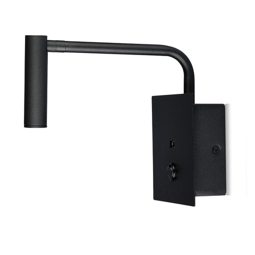 3W LED Bett/Hotel Wandleuchte mit USB und Schalter - Schwarz, 3000K, COB CREE Chip, 12x12 cm