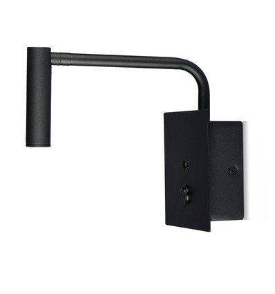 3W LED Bett/Hotel Wandleuchte mit USB und Schalter - Schwarz, 3000K, COB CREE Chip, 12x12 cm