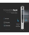 55W LED Turmventilator, 116cm - Inkl. Fernbedienung, Temperaturanzeige, 3 Geschwindigkeiten, Weiß/Schwarz