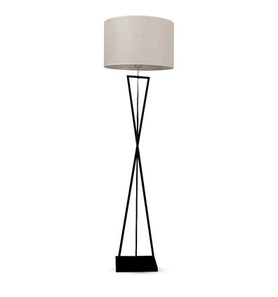 Designer Stehlampe E27 - runder elfenbeinfarbener Lampenschirm, schwarzer Metallfuß