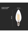VT-2327 LED-Kerzenlampe 6W E14 - Glühfaden, klarer Deckel, 6500K, 130lm/W