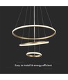 32W LED Pendelleuchte, 3 Ringe - Gold, Ø60+40+20cm, 3880lm, 3000K, dekorative Deckenleuchte
