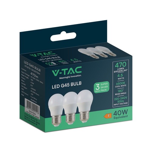 3 Stk. E27 4,5W LED Tropfenlampen - G45, 4000K, weißes Glas, 3er-Pack