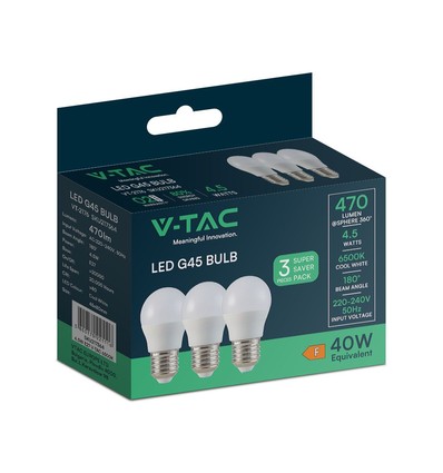3 Stk. E27 4,5W LED Tropfenlampen - G45, 4000K, weißes Glas, 3er-Pack