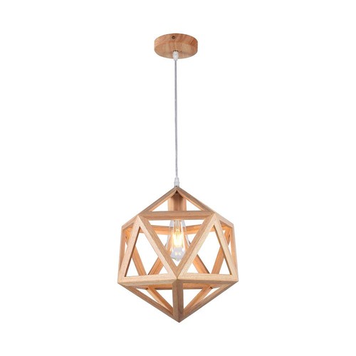 Ø30cm Designer Pendelleuchte in Holzoptik - E27 Fassung, geometrisches Design, max. 60W, ohne Leuchtmittel