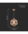 Ø30cm Designer Pendelleuchte in Holzoptik - E27 Fassung, geometrisches Design, max. 60W, ohne Leuchtmittel