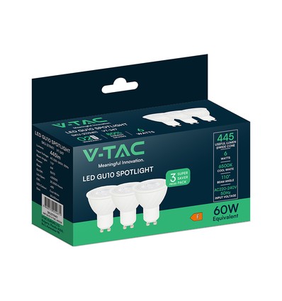 VT-247 Spotlight 6W GU10 - Kunststoff, 6500K, 110°, 3 Stück/Packung