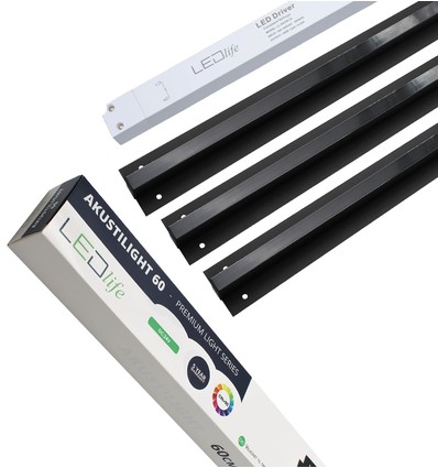 Schwarzes Troldtekt LED-Schienen-Set 3x60 cm - Flächenbündig, Akustiklicht inkl. Kabel und Treiber