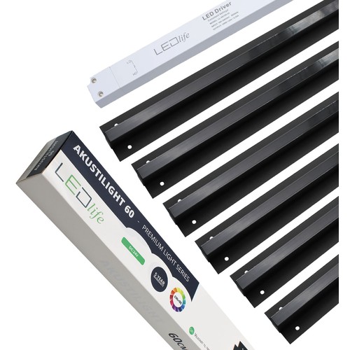 Schwarzes Troldtekt LED-Schienen-Set 6x60 cm - Flächenbündig, Akustilight inkl. Kabel und Treiber