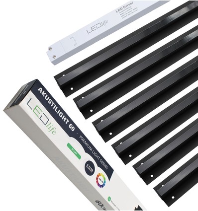Schwarzes Troldtekt LED-Schienen-Set 6x60 cm - Flächenbündig, Akustilight inkl. Kabel und Treiber