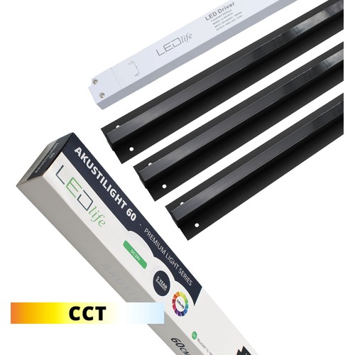 Schwarz Troldtekt CCT LED Schienenset 3x60 cm - Flächenbündig, Akustilight inkl. Kabel und Treiber